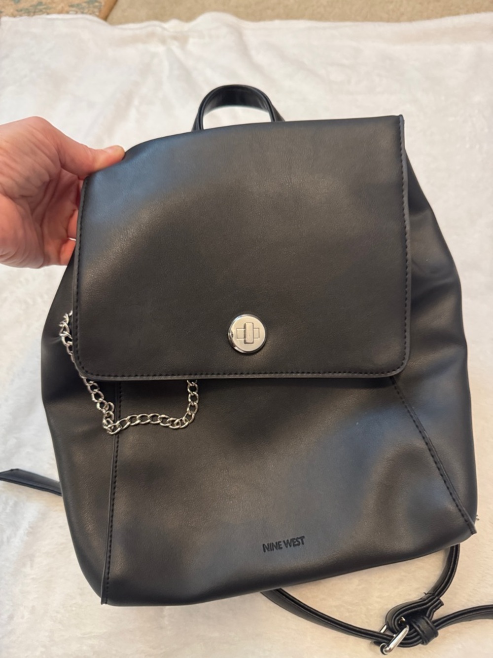 Nine West Black Mini Backpack New Turn Lock Chain Detail Convertible Bag - Picture 5 of 5